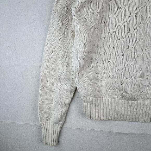 Vintage Neiman Marcus Cotton Cable Knit Sweater Ivory Cream Small 40” - Picture 9 of 9